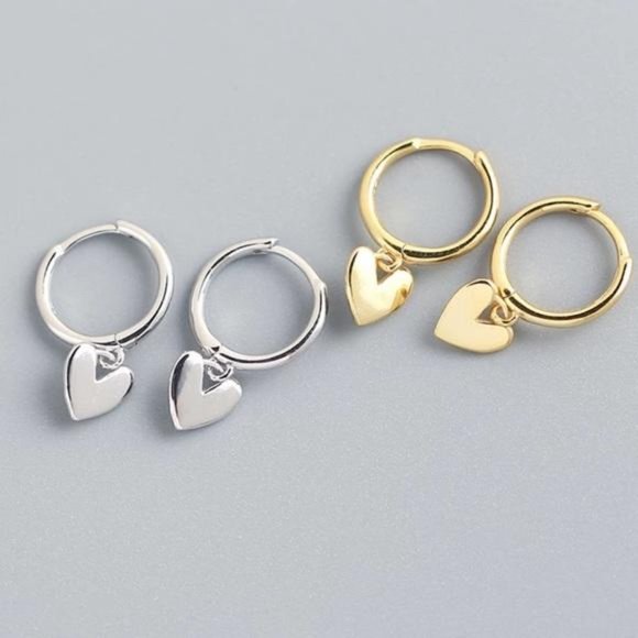 NEW 925 STERLING SILVER HEART HOOP EARRINGS, NICE EARRINGS, CUTE EARRINGS - Picture 4 of 7